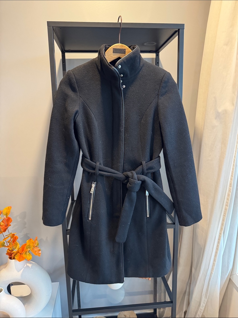 267.Wool Blend Belted Coat - Black